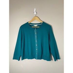 Boden NWOT Eldon Teal Cotton Cropped Button Front Crewneck Cardigan Sweater XL